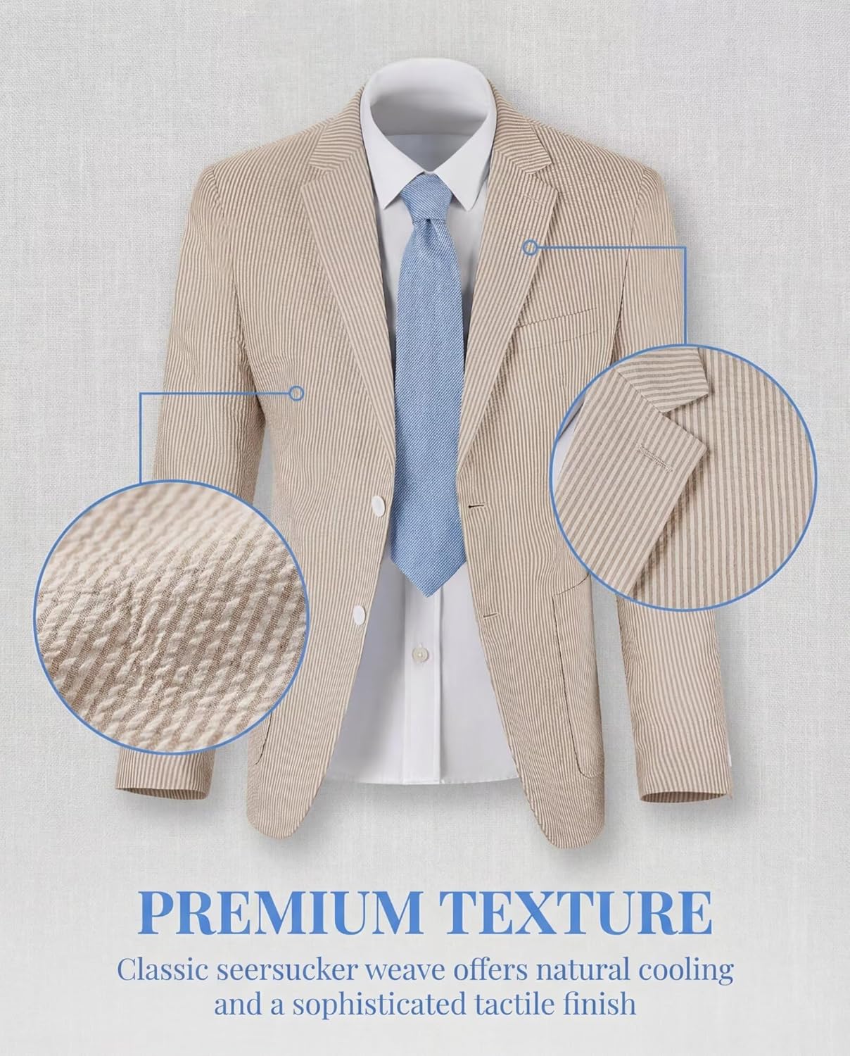 Seersucker Mens Suit Jacket Slim Fit Striped Tuxedos Jacket Light Weight Sport Coat Summer Blazer for Men Wedding Prom