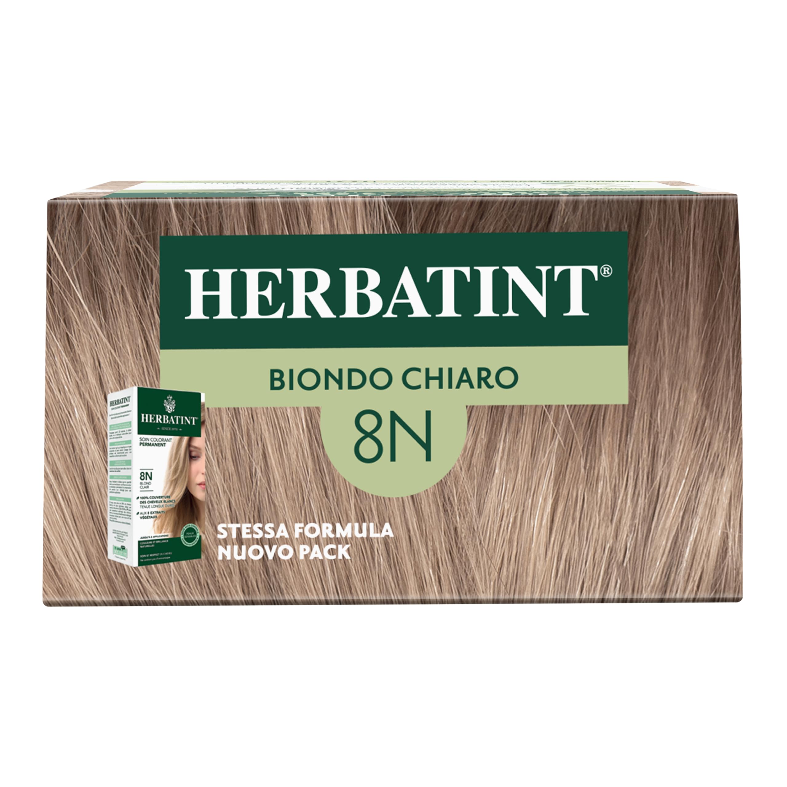 Herbatint Trwały żel do farbowania włosów 8N jasny blond - 170 ml | bez amoniaku, 100% białe włosy | dla wrażliwej skóry, z 8 naturalnymi ekstraktami organicznymi