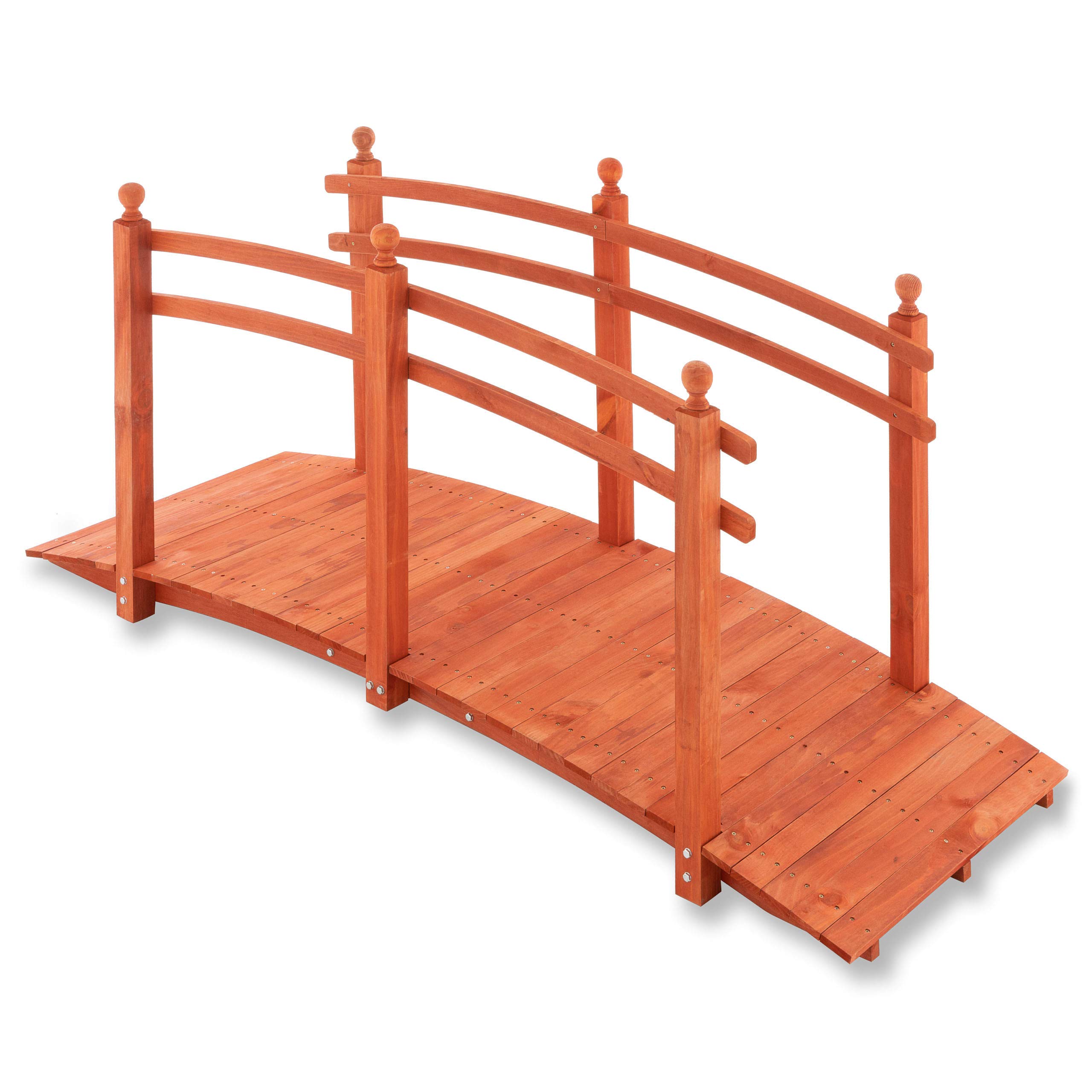 NEXOS Große XL Holzbrücke mit Geländer - Farbe: Rot-Braun – 2,35 m