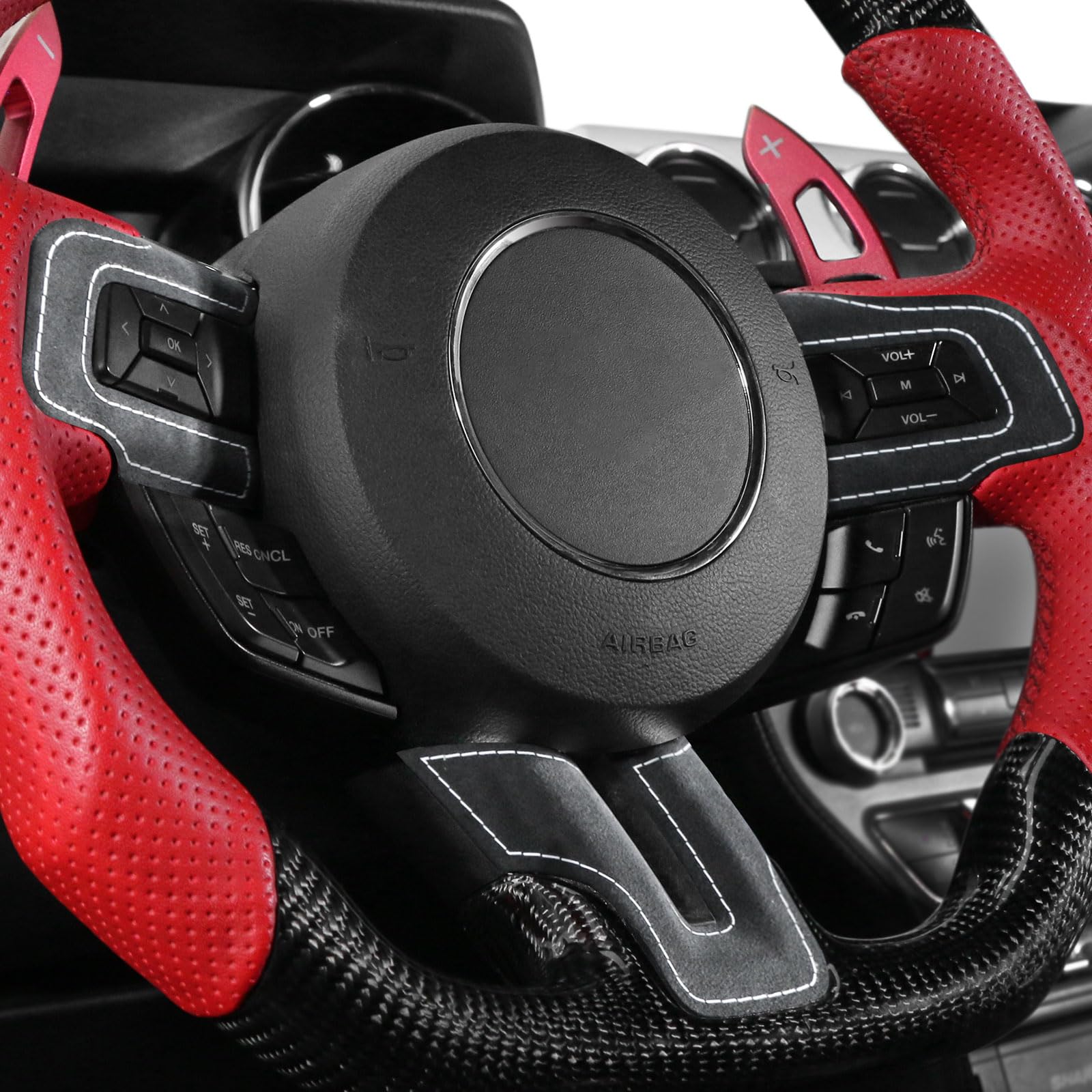 Betterhumz Car Steering Wheel Panel Trim Frame Cover for Ford Mustang 2015-2023,for Alcantara Suede Interior Accessories