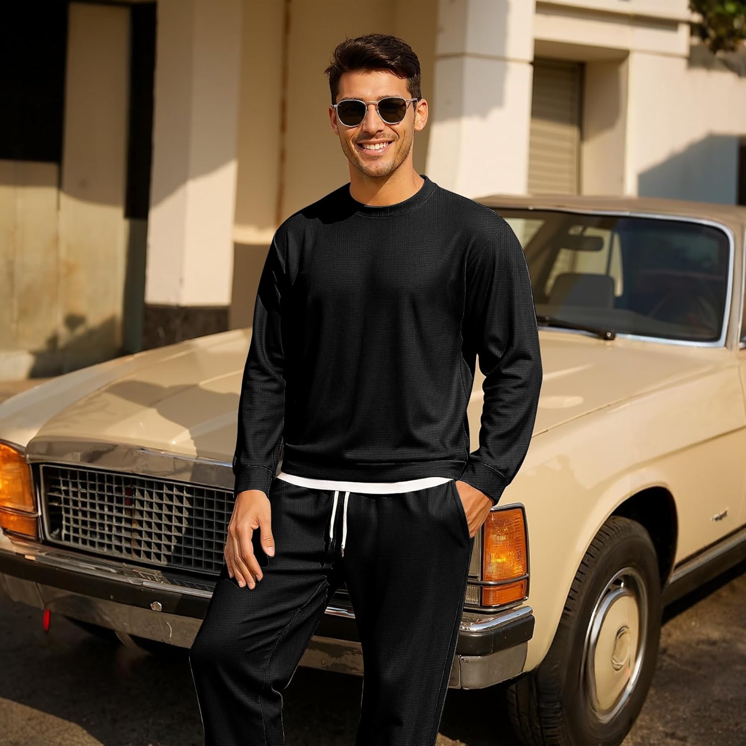 Men Tracksuit 2 Piece Long Sleeve Pullover Outfits Casual Sweatshirt & Jogging Sport Suit Sets with Pockets - Image 4