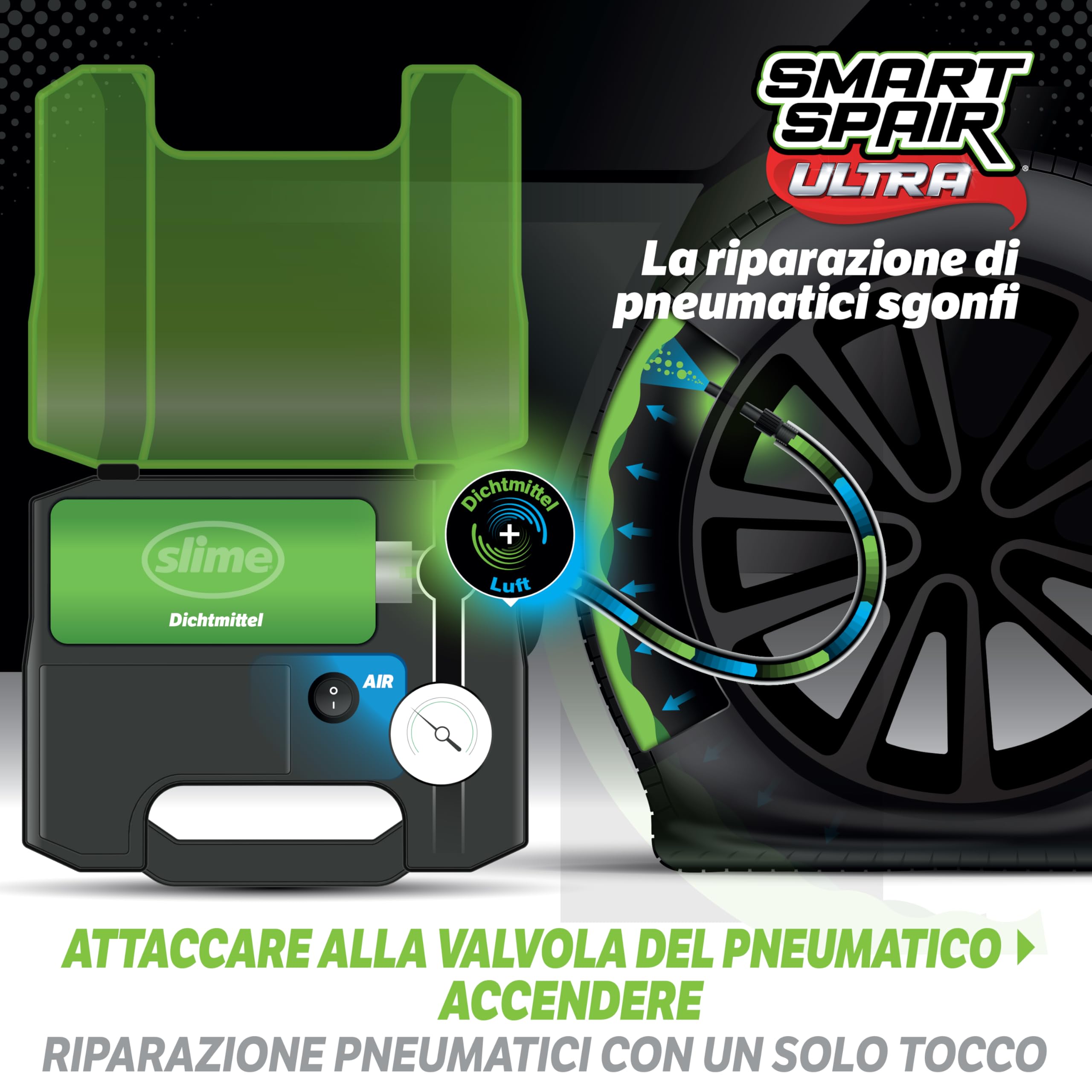Slime 50159 Flat Tyre Repair Kit, Smart Repair Ultra, all-in-One Solution, Repairs And Inflates, Truck/SUV, 15 Min Fix