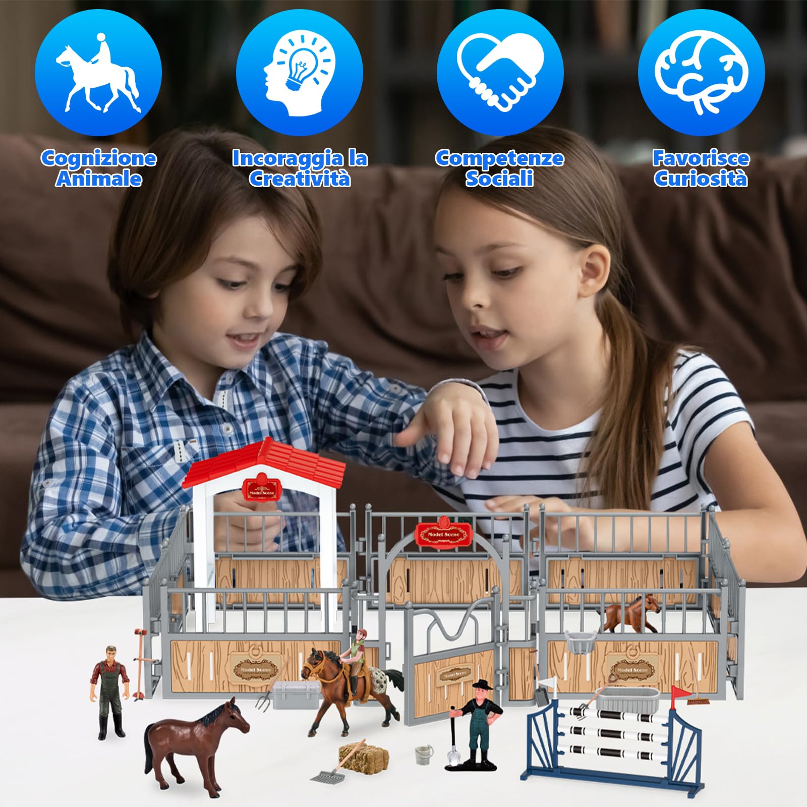 Herenear Cavallo Giocattolo Fattoria Set Con Recinto Figurine, 55 Pezzi Stabile Scuderia Cavalli, Stalla E Fienile, Regali Di Natale E Compleanno Per Bambini