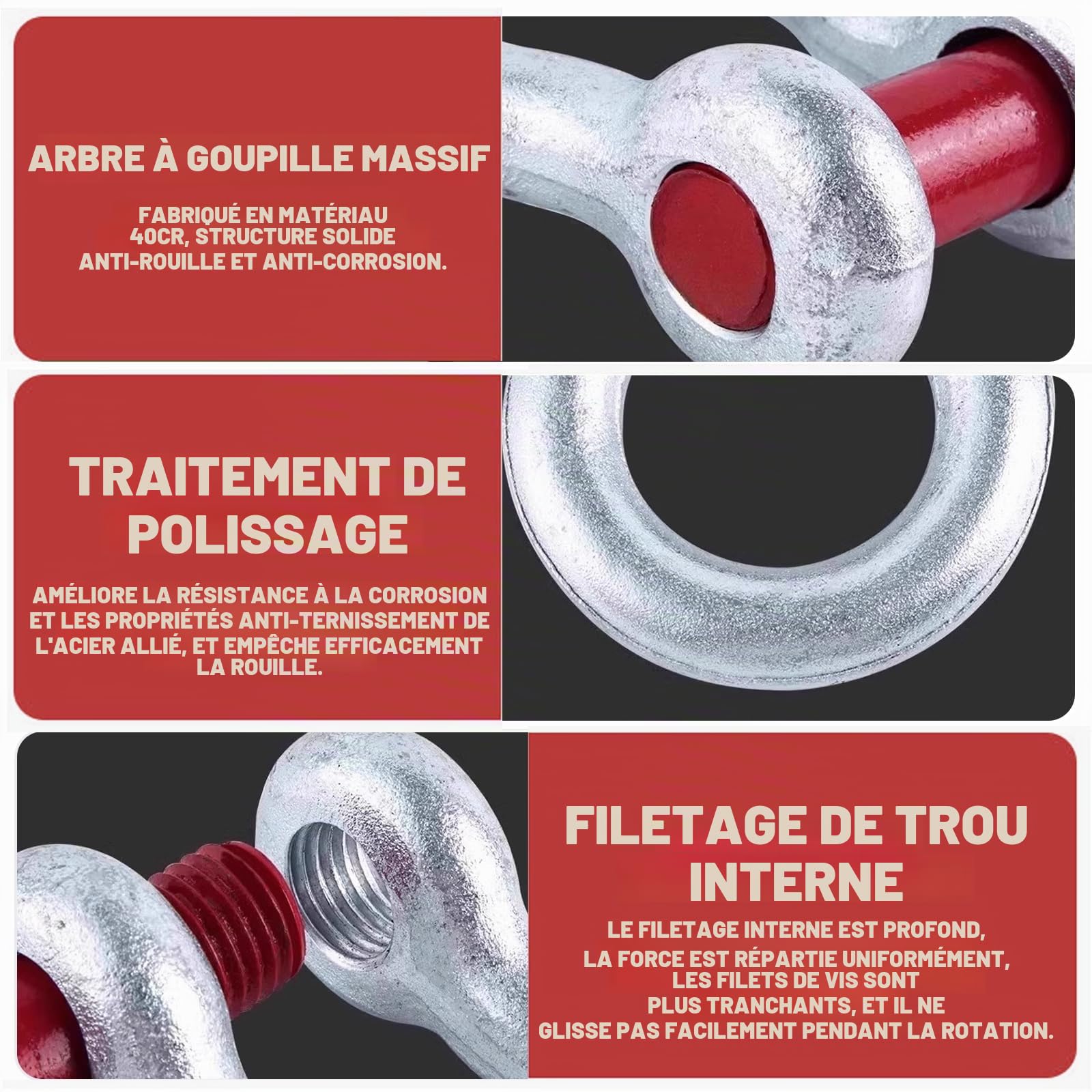 4 Pièces Manille de Levage 2t Manille en Acier Galvanisé à Haute Résistance pour le Camping, le Transport et le Levage de Charges (WLL : 2,0 t)
