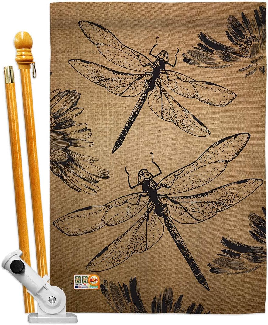 Dragonfly House Flag Garden Friends Butterfly Ladybugs Bee Springtime Insect Natural Wildlife Small Decorative Gift Yard Banner Made In USA 28 X 40