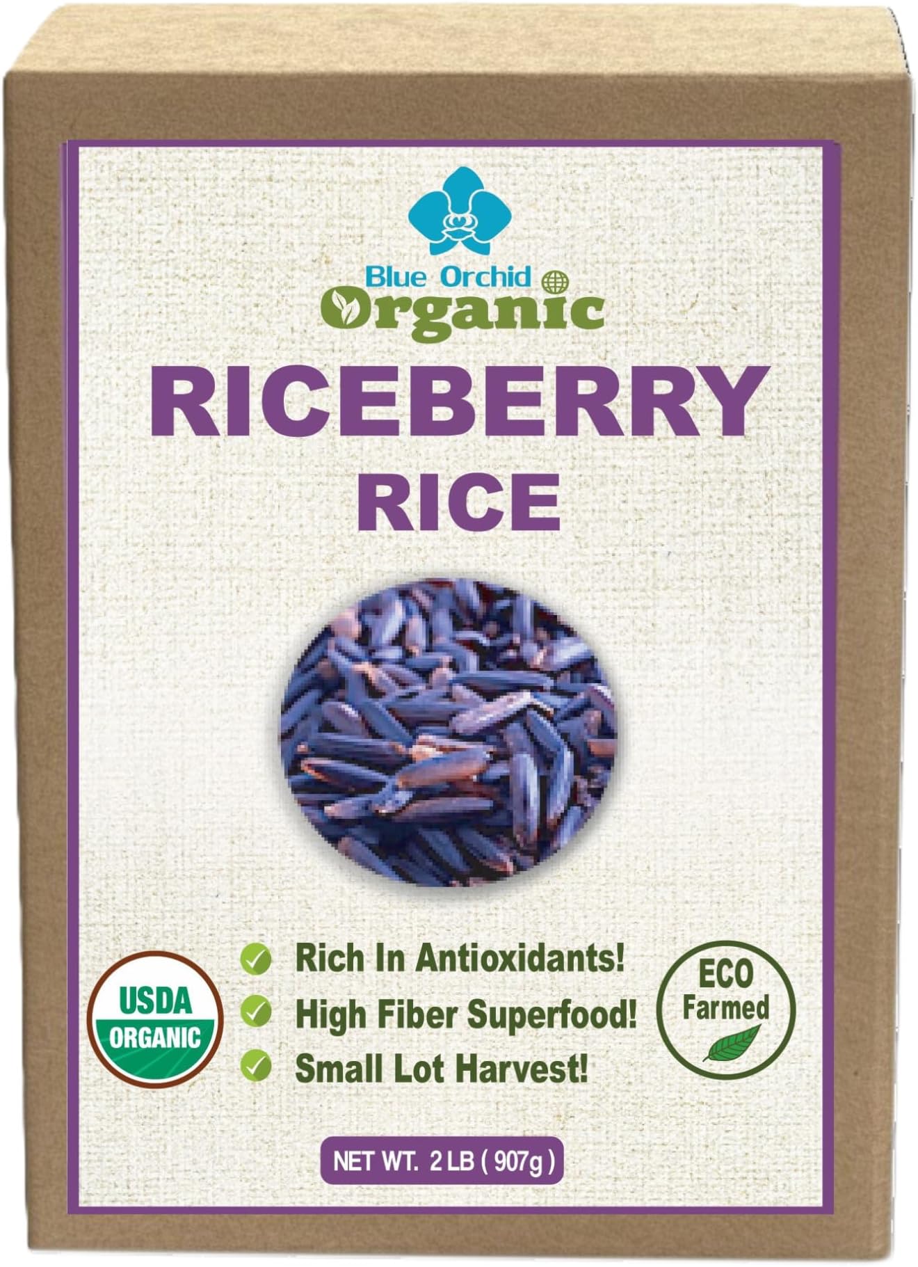 Organic Riceberry Rice 2 LB - Purple Thai Black Jasmine Whole Grain - Gluten Free High Fiber Superfood - Non-GMO Antioxidant Rich - Premium Gourmet Cooking Rice