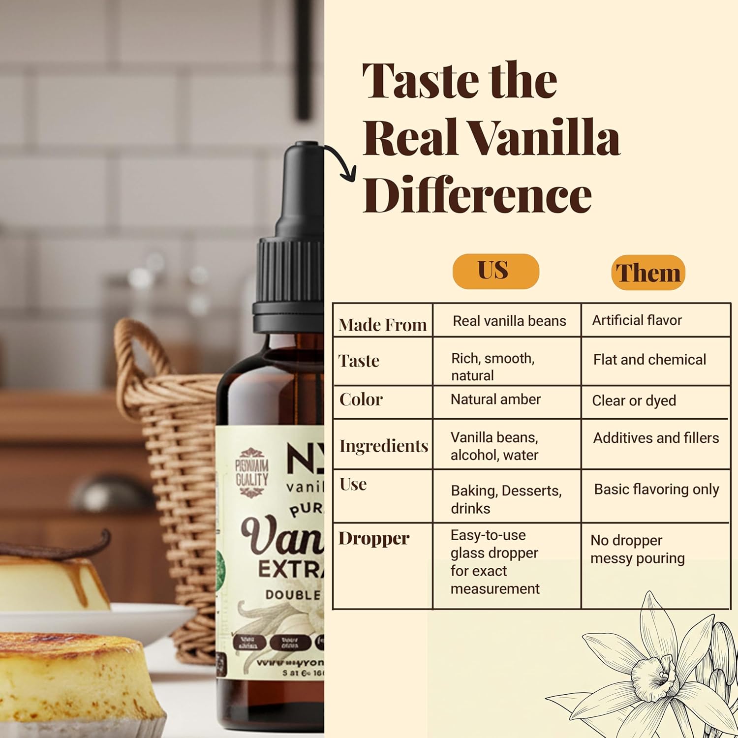 3.4oz Pure Vanilla Extract, 100% Double fold Vanilla Extract For Baking, Cooking, Drinks & Desserts, Vegan, Sugar Free. by NYVanilla