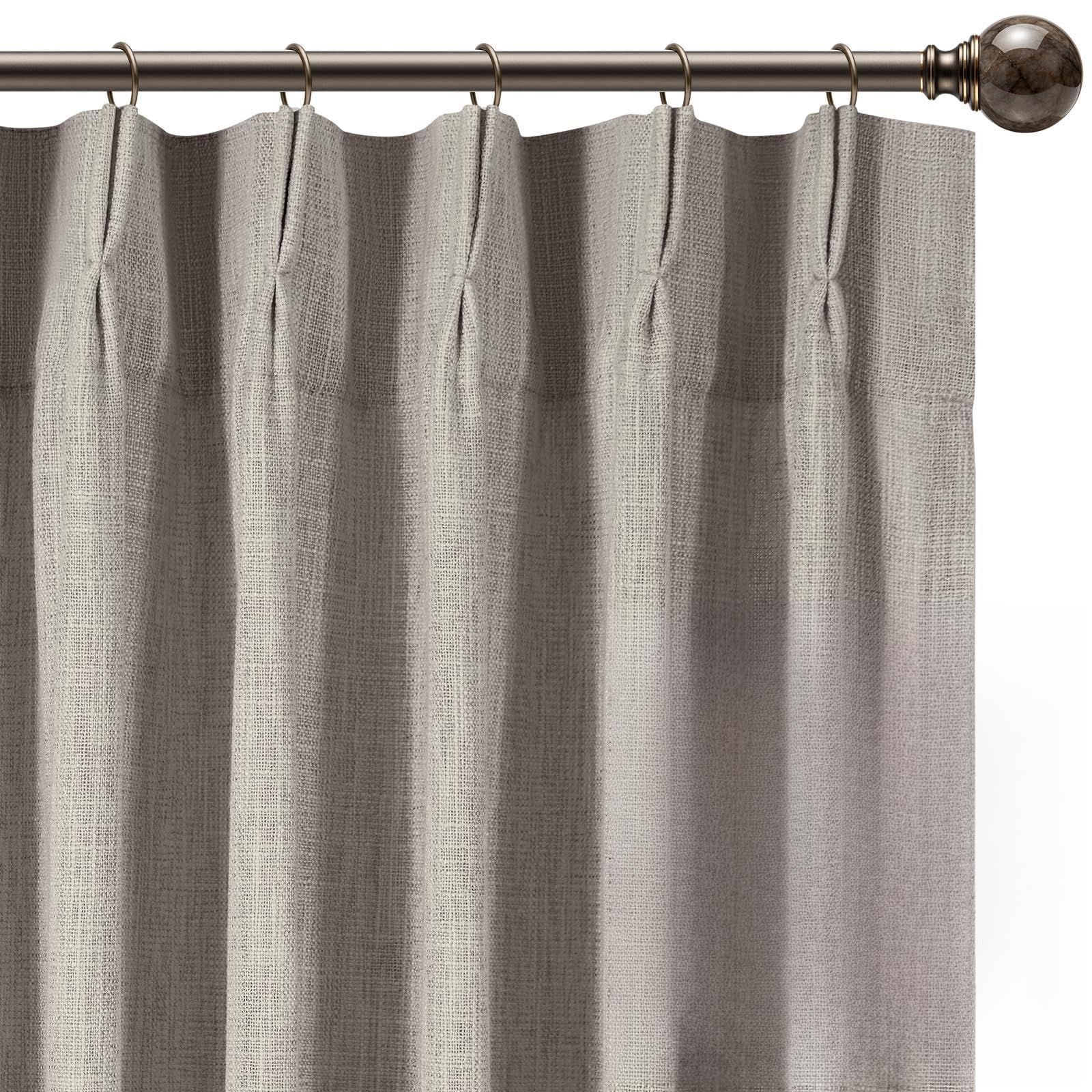 Joydeco Linen Pinch Pleated Curtains, Semi Blackout Light Filtering Drapes for Bedroom & Living Room, 400GSM Textured Drapes, Boho Neutral Farmhouse Decor, 2 Panels, Linen Natural, 40x84 Inches