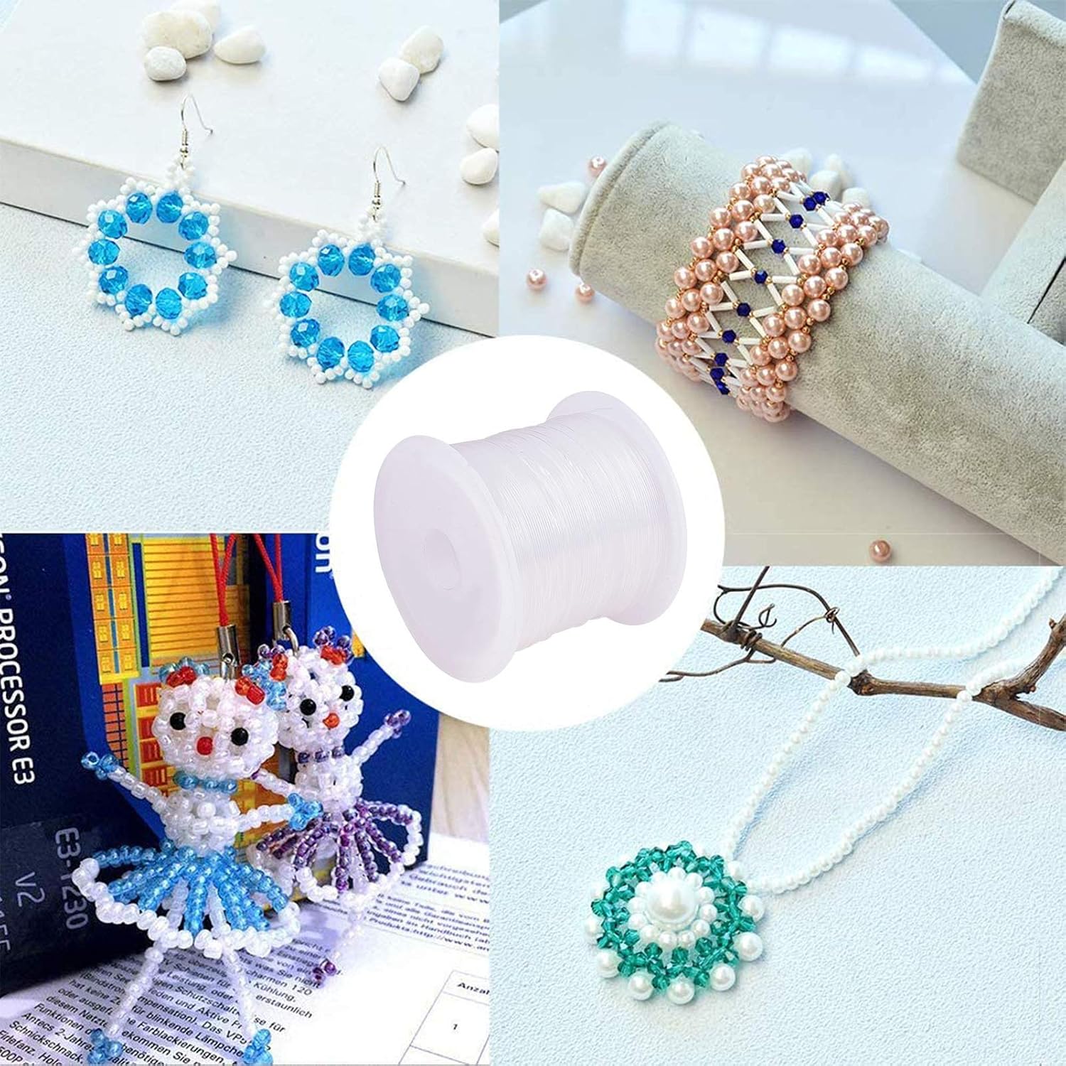 PH PandaHall 0.5mm Clear Fishing Line Invisible Nylon Thread Jewelry String Wire Beading Cords String for Christmas Party Decor, Seed Beads Jewelry Bracelet Making, 20 Yards