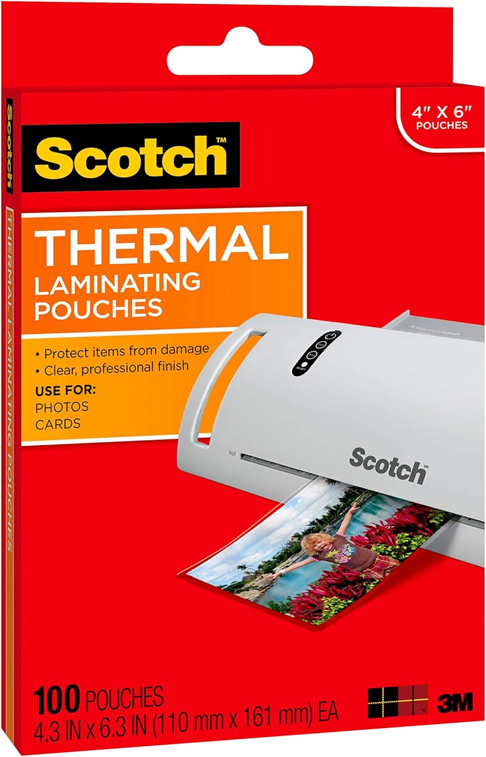 Scotch Thermal Laminating Pouches, 5 Mil Thick for Extra Protection, 4.3 Inches x 6.3 Inches, 100 Pouches (TP5900-100) : Office Products