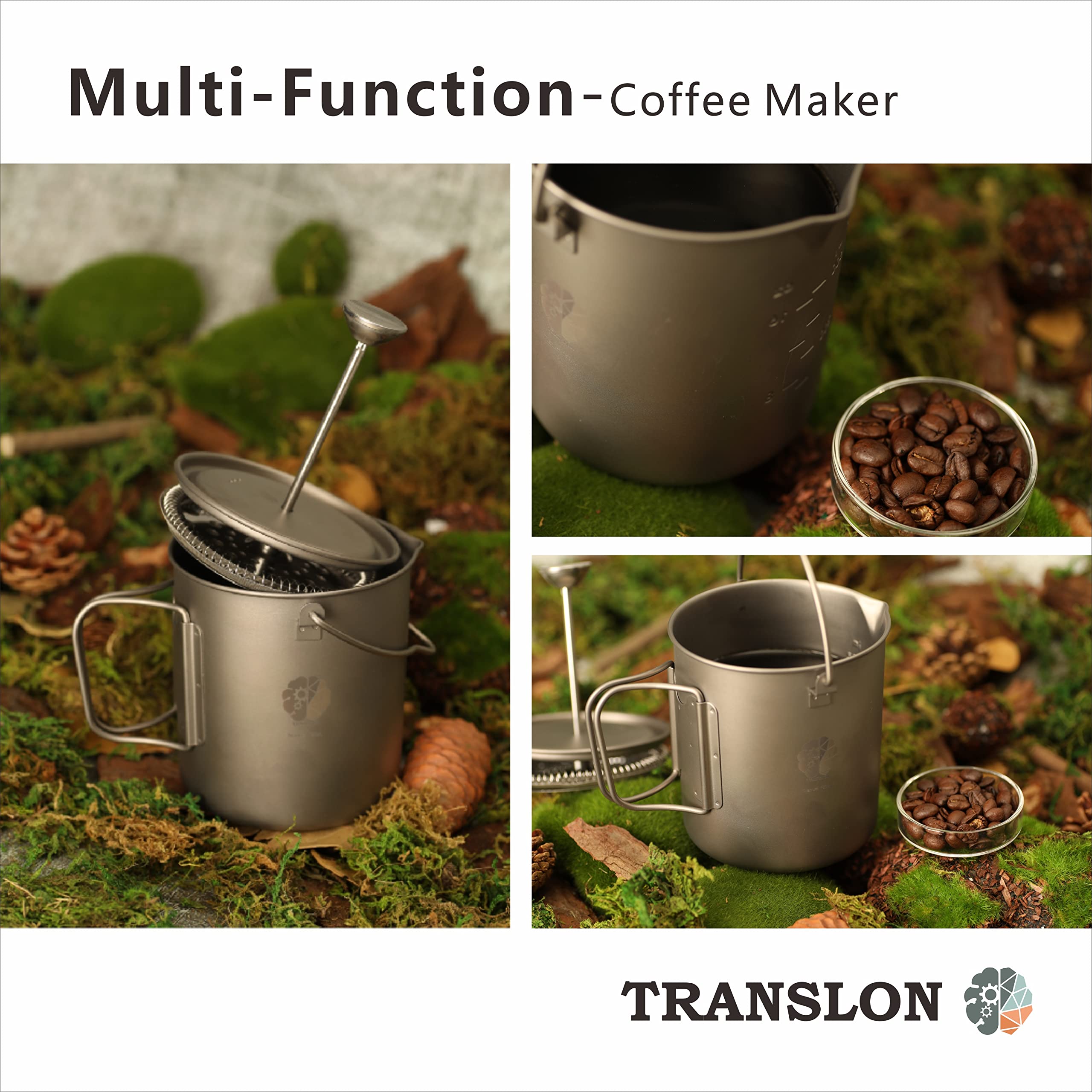 Camping Set Titan, multi-Funktion Tasse und Kaffeebereiter(French Press) sowie faltbar Campingbesteck Messer Gabel und Löffel (inklusive Tragetasche), leicht und tragbar