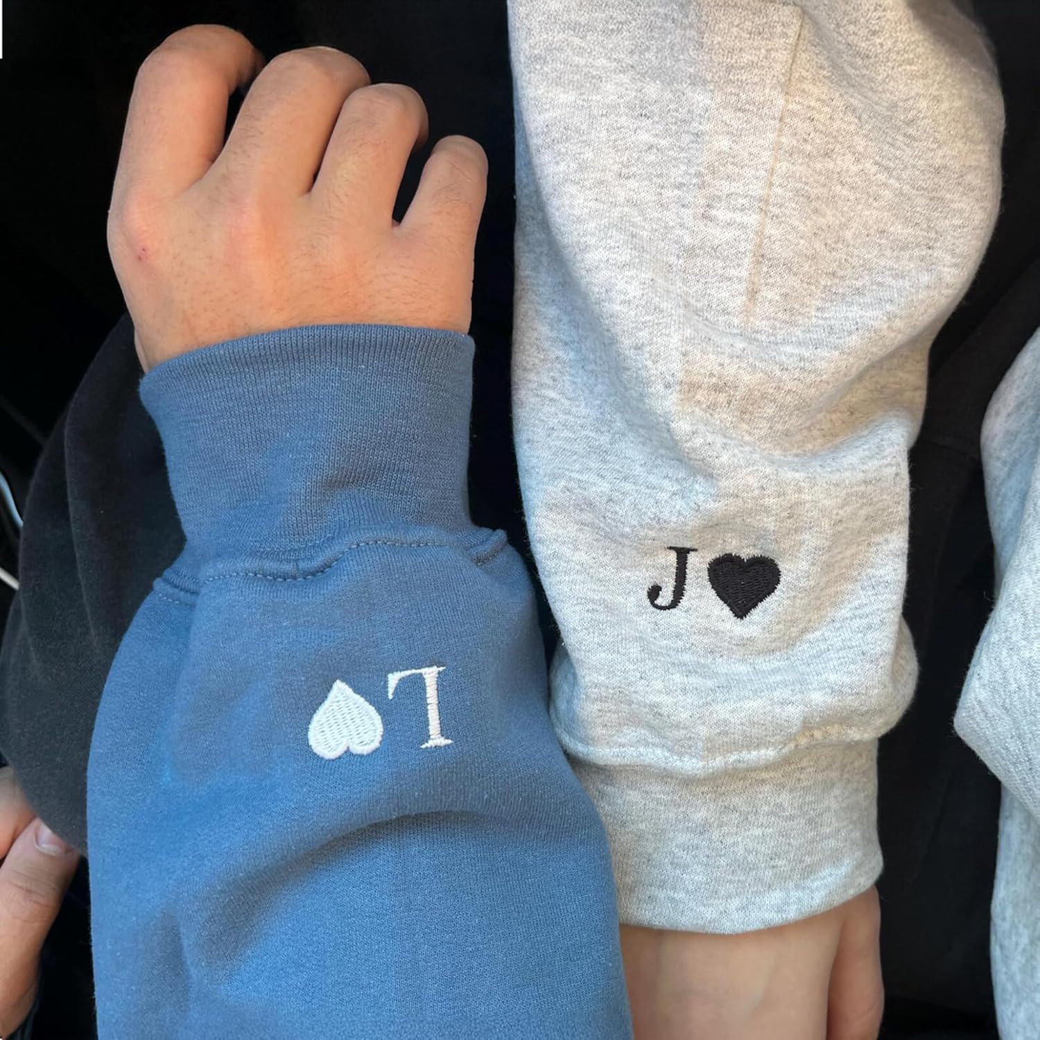 Custom Embroidered Initial Heart Hoodie On Sleeve – Matching Couple Hoodie Outfit For Valentine’s Day Gift - Image 3