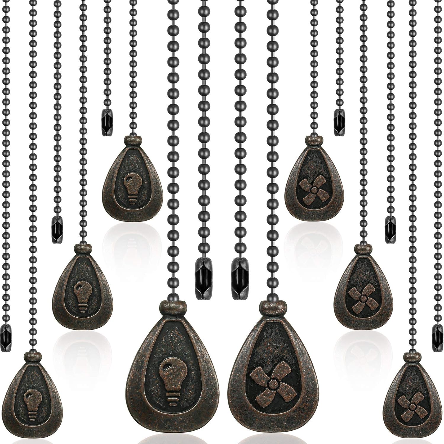 Patelai 8 Pieces Bronzed Ceiling Fan Pull Chain Extension Pendant Ornament 12 Inch Ceiling Pull Chain Extender Classic Drop Shaped Pendant Beaded Ball Cord for Fan Light Lamp Decorative with Connector