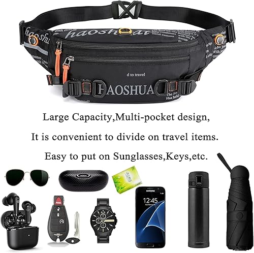 Miniatura 4 de Bandolera grande con 4 bolsillos para hombres y mujeres para correr cinturón de teléfono bolsa de cintura de lona para correr con conector para