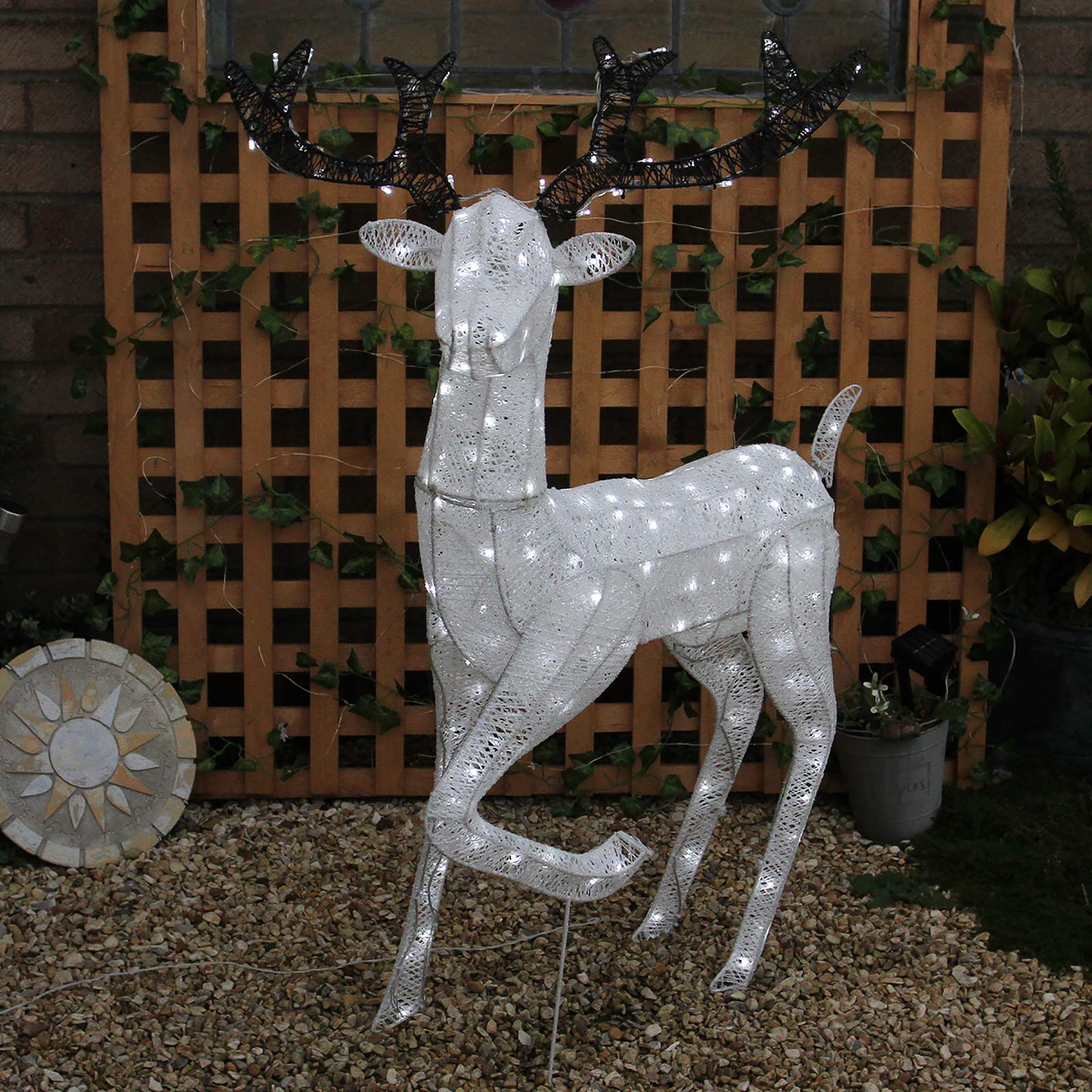 Renna di Natale Luminosa Decorazione da Esterno per la Casa Luci LED Bianco Ghiaccio Figura Luminosa Luci di Natale - Maschio - Bianco