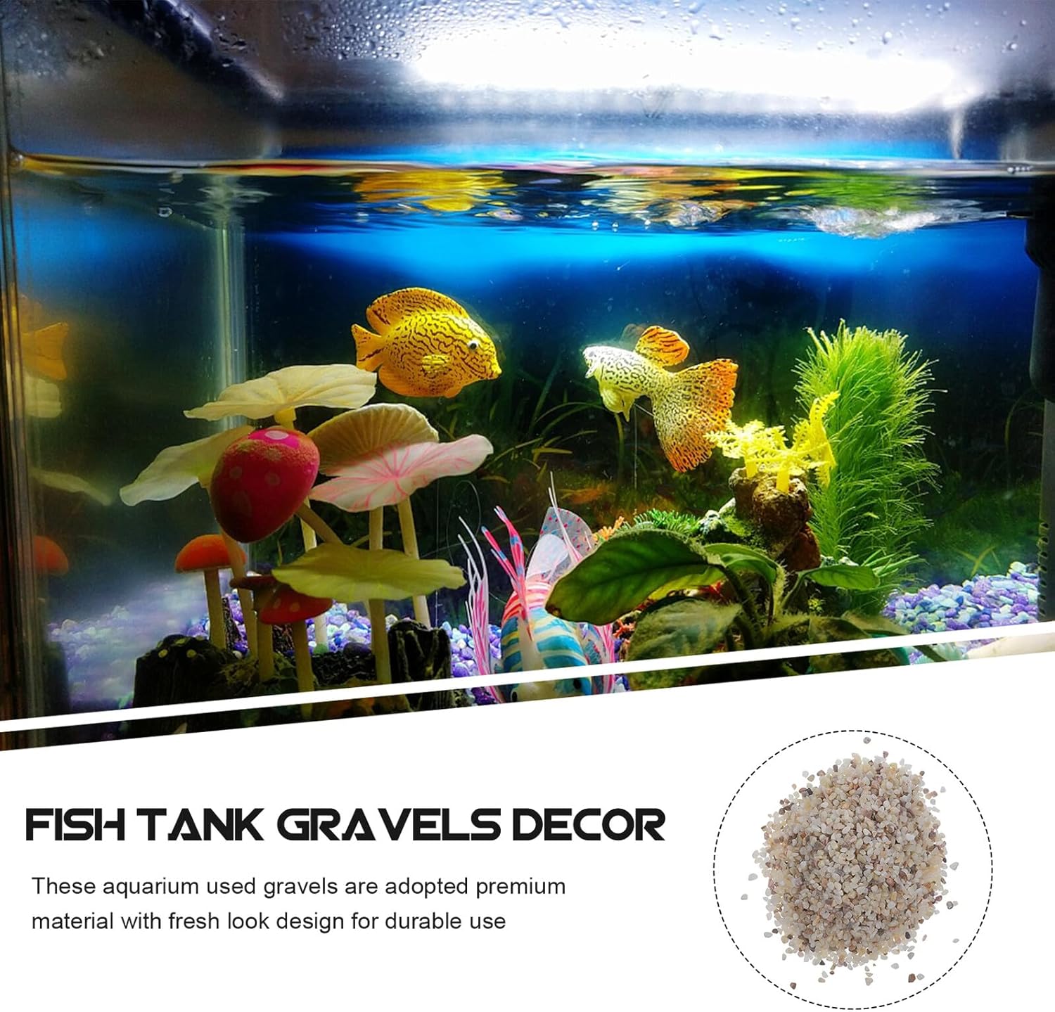 Aquarium Gravel and Natural Polished Fish Tank Rocks 1kg White and Black Mini Gravel Substrate for Freshwater Aquariums and Decorative Tank Landscaping