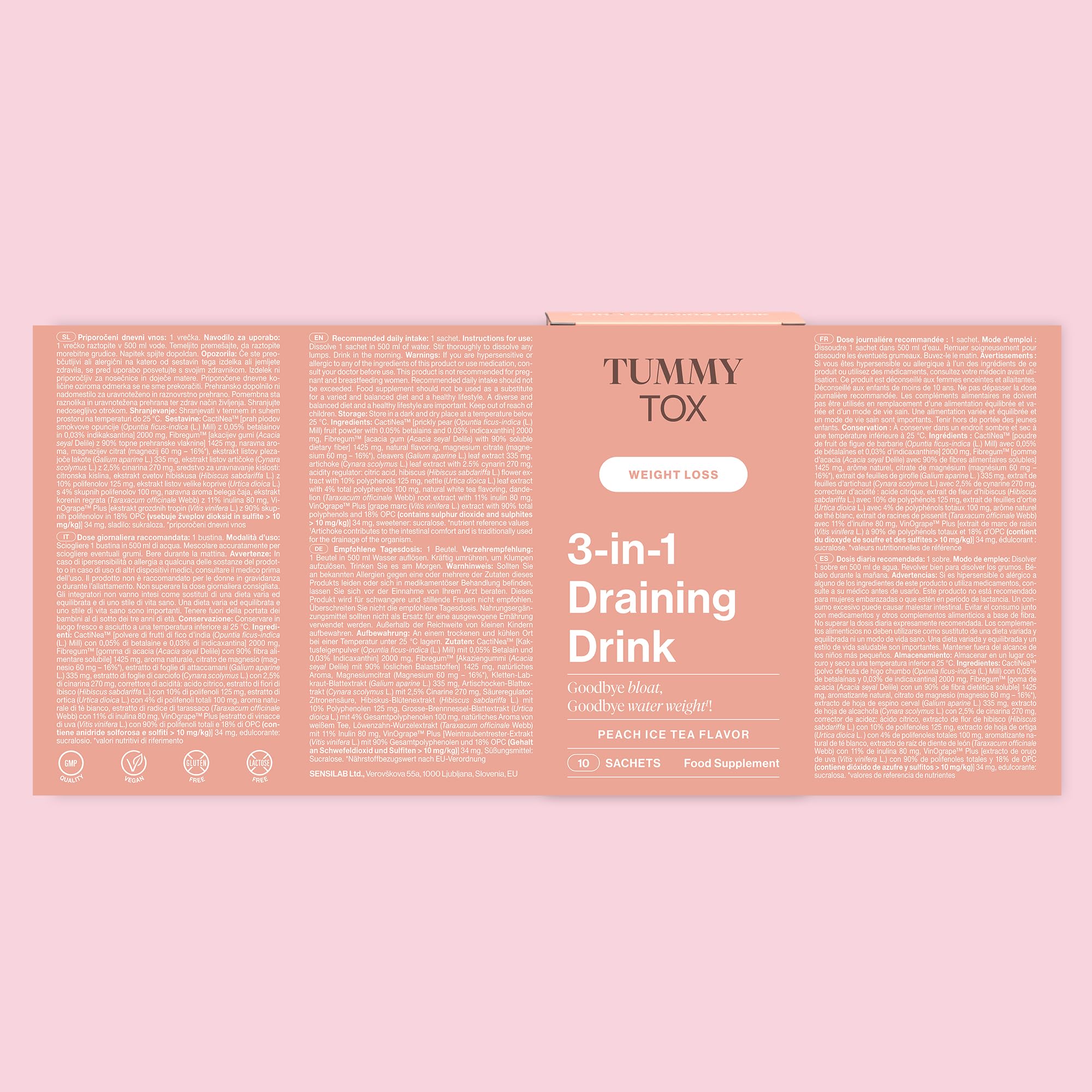 Tummy Tox Draining Drink 3-en-1 - Goût Pêche, 30 Sachets | Racine de Pissenlit, Ortie, Artichaut, Hibiscus, le Magnésium contribue à l'Équilibre Électrolytique