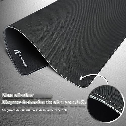 ATTACK SHARK CM02 eSports Gaming Mouse Pad, Water Resistant Coating Large Mouse Mat, Fine Sand-Like Texture Surface, Slip-Resistant Bottom, Micro-Knit Stitched Edges, 450x400x4mm - Black - 5