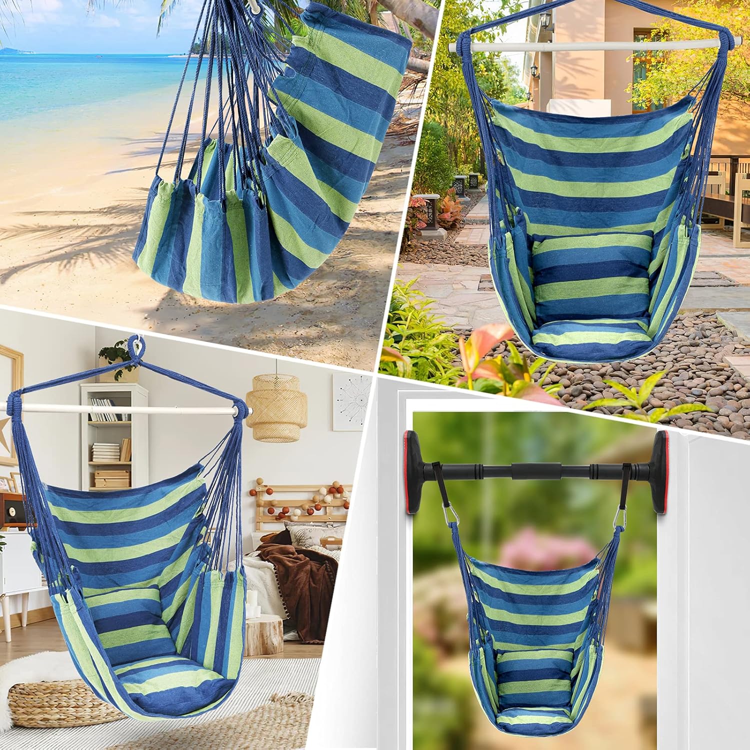BXL Hammock Chair Hanging Rope Swing with Durable Hanging Hardware Kit, Exquisite Dreamy Round Hanging Chair, 100% Cotton Rope Macrame Swing Chairs…