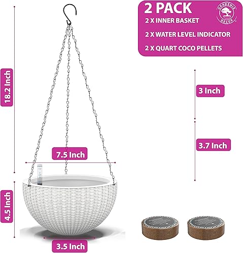 Miniatura 5 de Macetas colgantes de riego automático de 7.5 pulgadas para plantas de interior, maceta con indicador de nivel de agua para plantas, macetas
