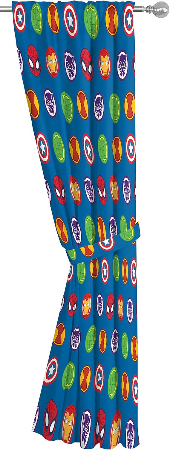 Jay Franco Marvel Avengers Superhero Curtains for Boys Bedroom, 42" W x 84" L Kids Window Drapes 4-Piece Set with 2 Tiebacks, Soft Microfiber Rod Pocket (Official Marvel Product)