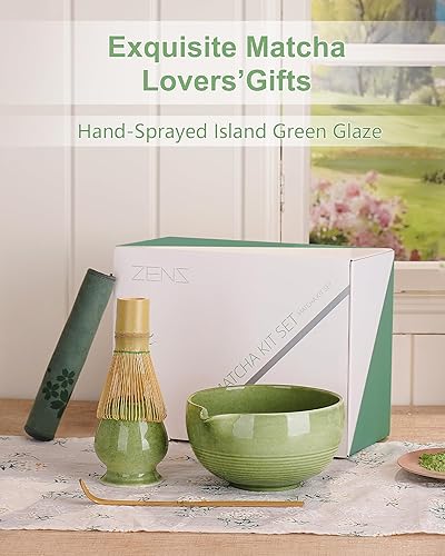 Miniatura 7 de ZENS Juego de batidor de matcha, juego de 5 piezas de matcha que incluye cuenco verde esmeralda, batidor de bambú hecho a mano y soporte de Chasen