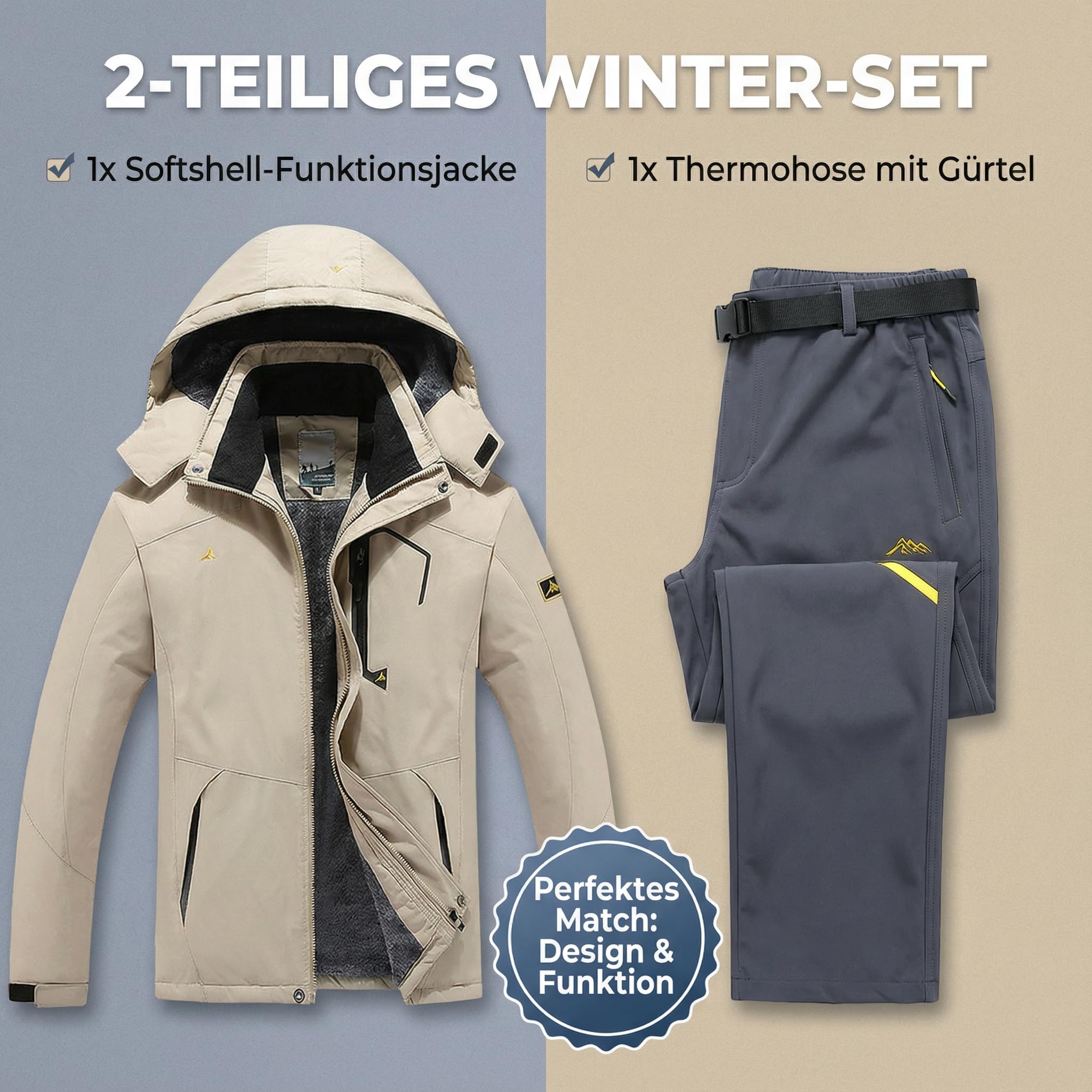 Skianzug Herren 2 Teilig Set, Wasserdicht & Winddicht Skijacke und Skihose, Winter Schneeanzug mit Gefütterter, Warm & Atmungsaktiv, Snowboardanzug für Winter Outdoor, Zweiteiler Skibekleidung