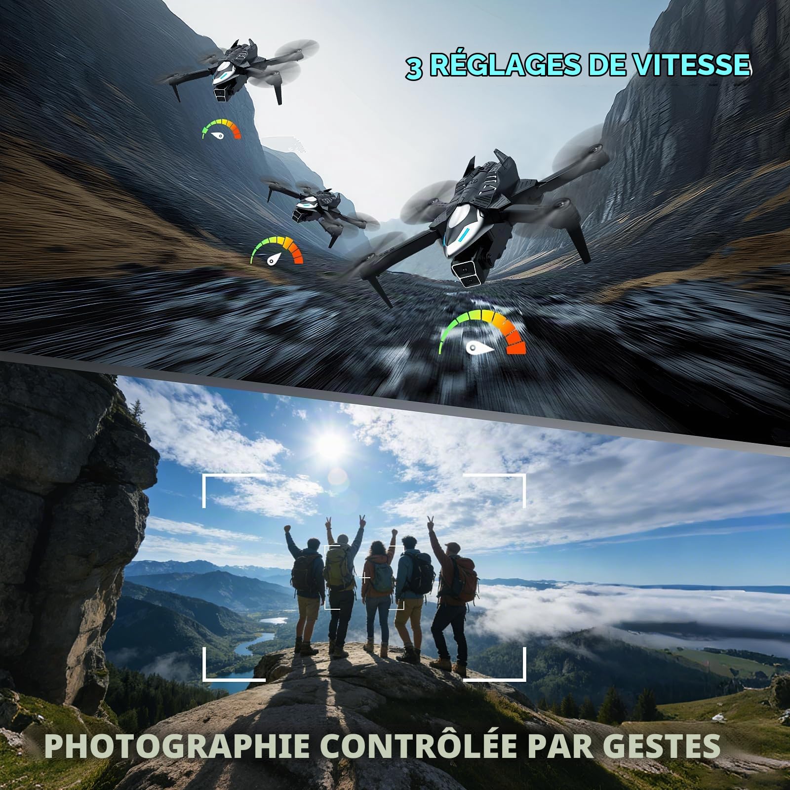 Drone avec Camera 4K pour Enfant et Adulte, Drones Radiocommandés, Quadcopter RC Pliable avec Effet de Pulvérisation, Moteur Brushless, Auto Hover, Selfie Gestuel, Jouet Cadeau pour Garçons et Filles