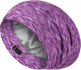 LULUSILK Mulberry Silk Lined Sleep Cap, No More Frizzy Tangled Hair, Stay On Silk Hair Wrap for Sleeping with Adjustable Strap, Silk Bonnet for Women and Men, Assorted Color Purple, Pack of 1