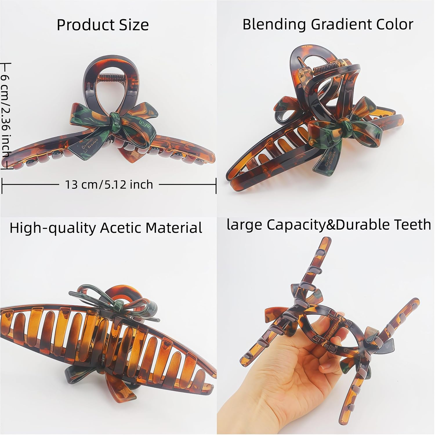 Cute Bow Large Hair Claw Clip, French Vintage Marbled Acrylic Jaw Clip for Women, Non-Slip Tortoiseshell Bowknot Accessories for Thick Thin Hair