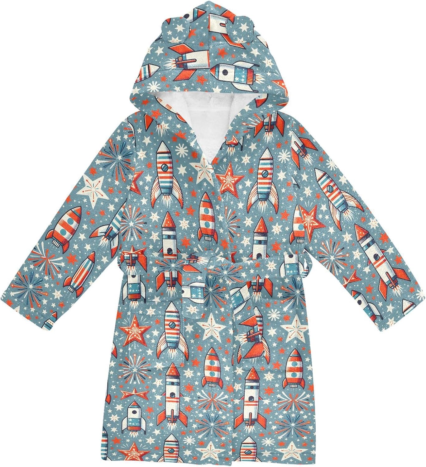 senya Rocket Toddler Hooded Bathrobe Kids Soft Plush Bath Towel Robes for Boys Girls 2-12 Years