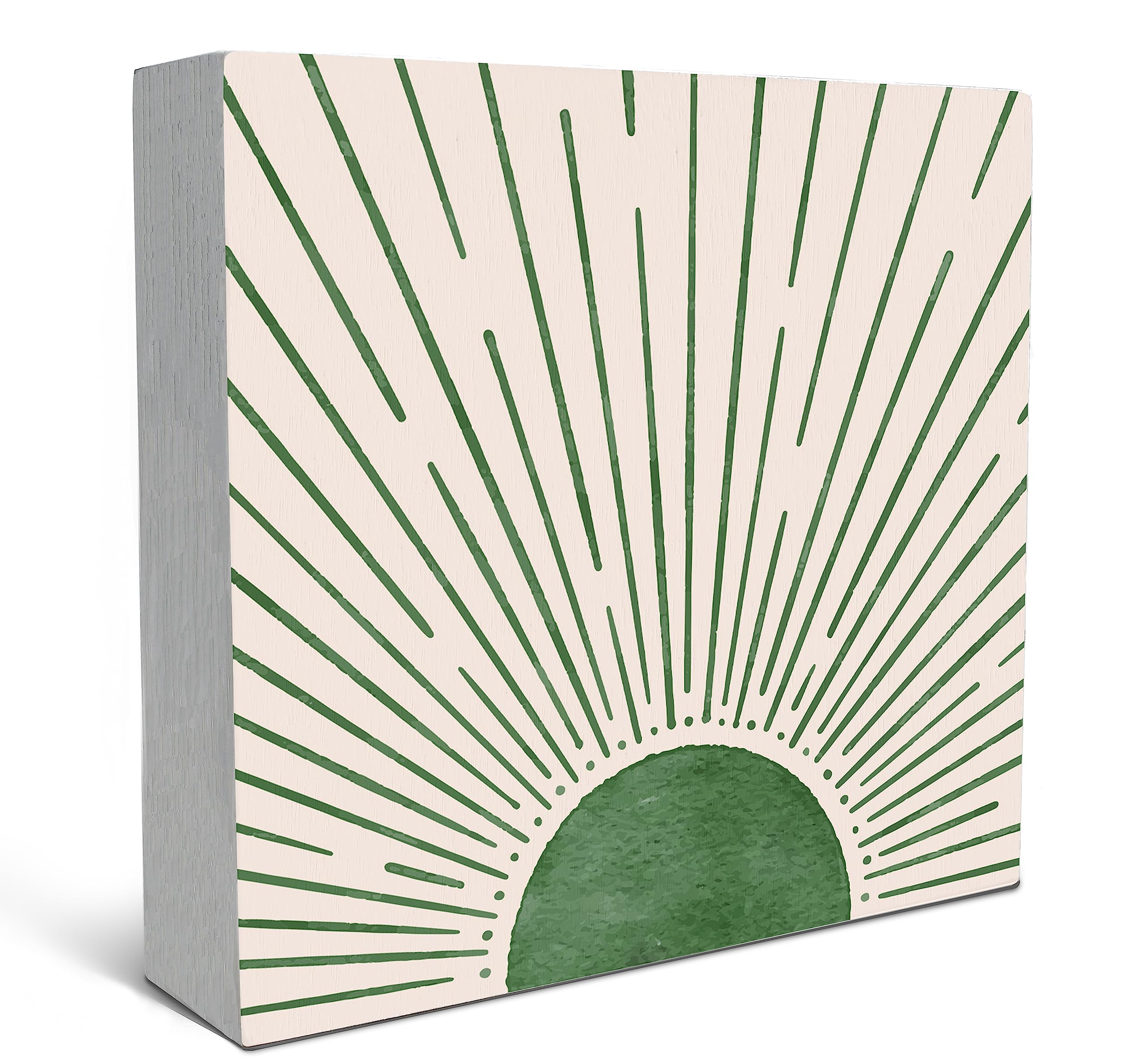 SRADMOAbstract Boho Green Sun Sunrise Sunset Sunshine Sunray Wood Box Sign Desk Decor,Boho Mid Century Modern Art Wooden Block Box Sign Decoration For Bohemian Home Office Wall Shelf Table Decor