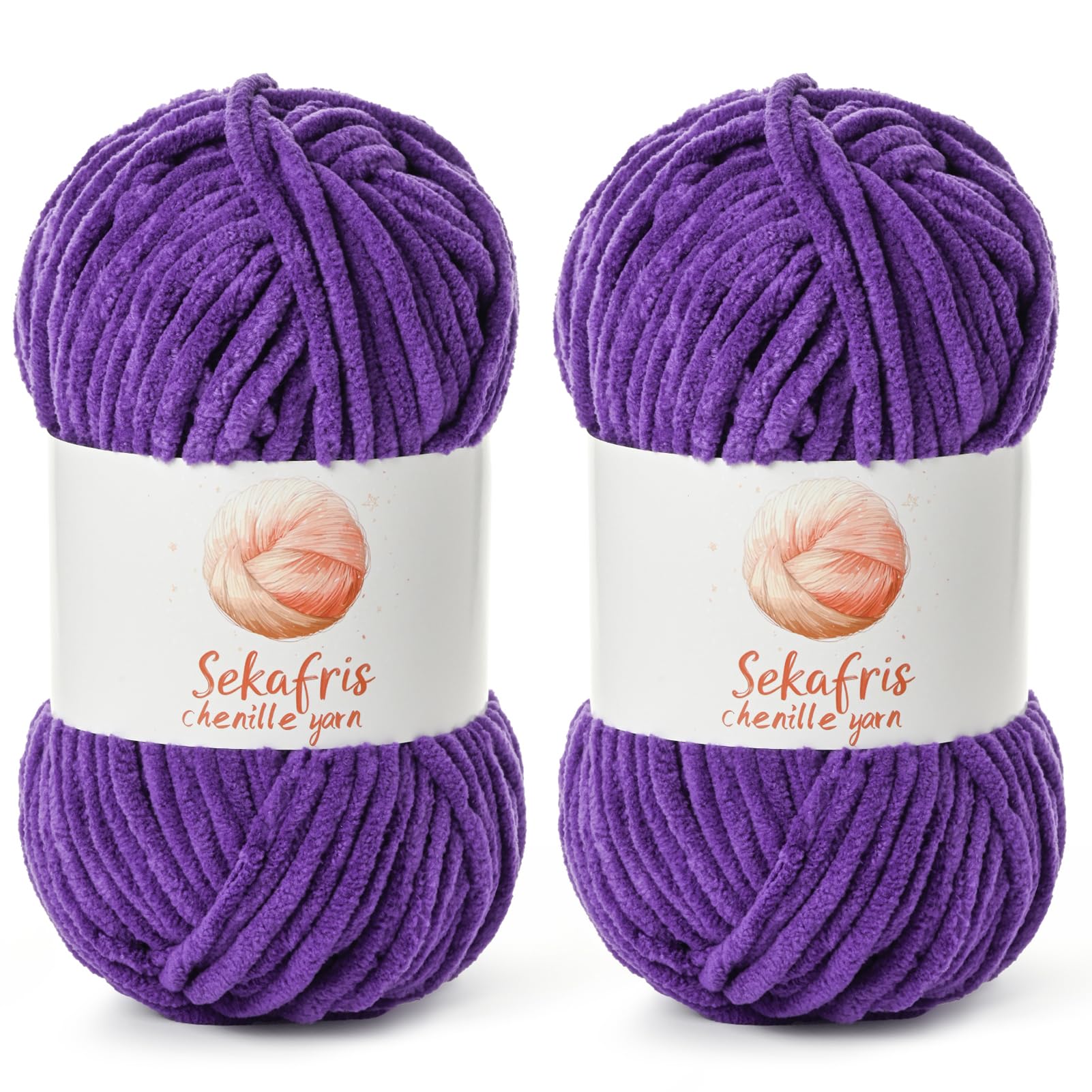 - 2 Pack Chunky Chenille Yarn for Crocheting, Baby Yarn for Crocheting Soft Blanket, 174.9 yds /7 oz Crochet Yarn, Bulky 5 Amigurumi Yarns, Fluffy Velvet Yarns for Knitting Crafts (2 Lilac)