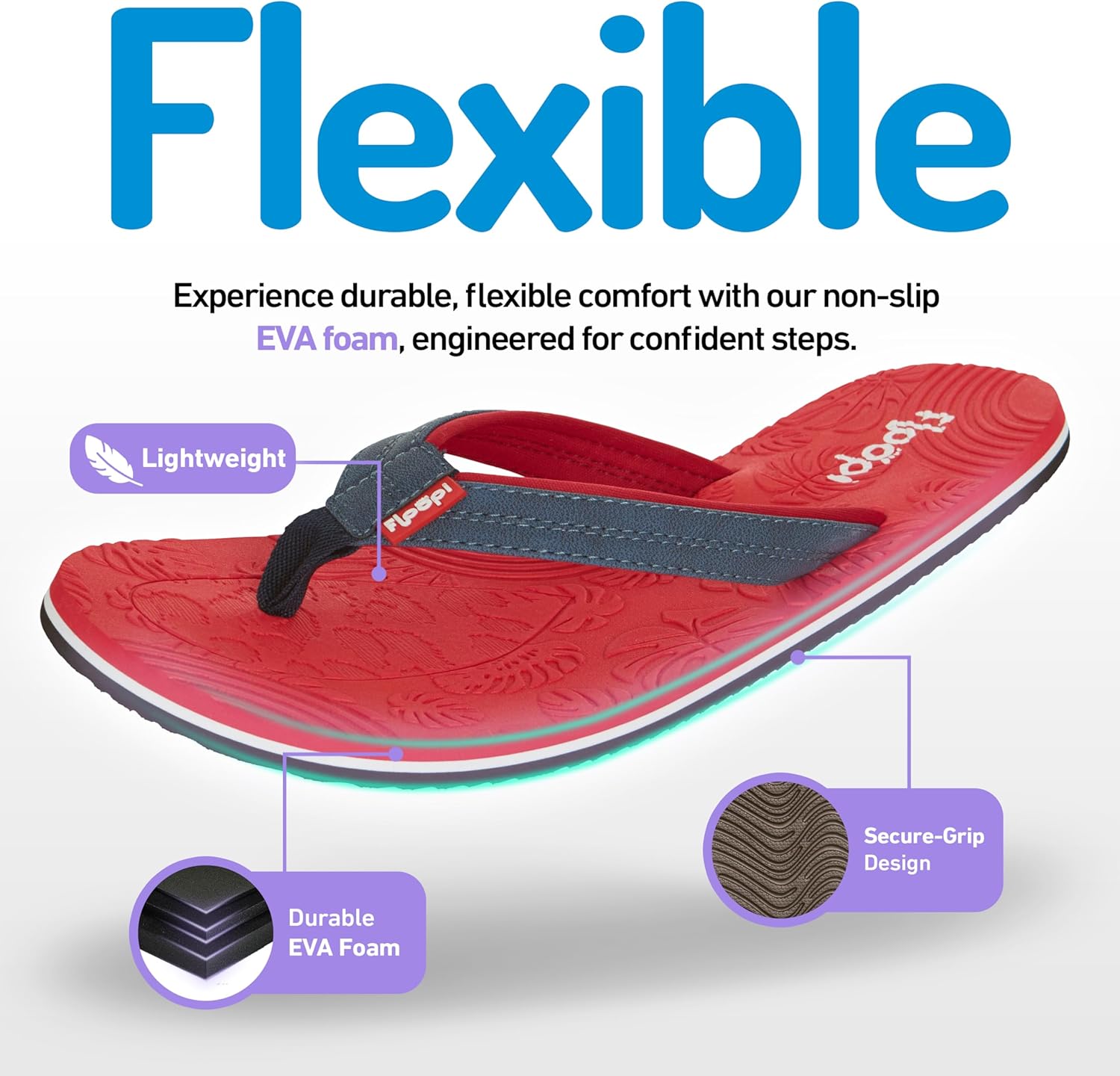 Floopi Flip Flops for Women Durable EVA Floral Textured Sandals Ladies Beach Sandals with Indoor & Outdoor Anti Skid Soles - Image 4