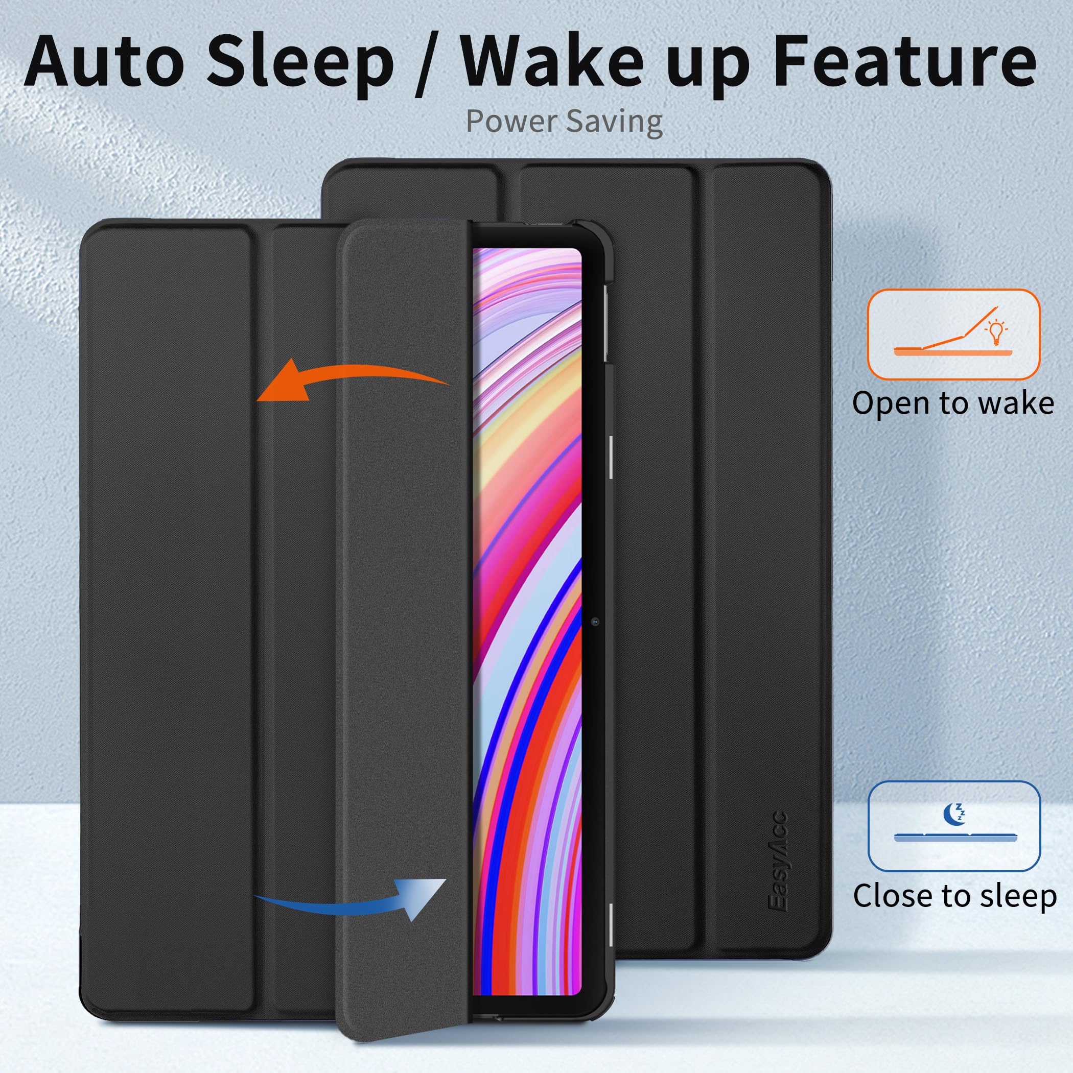 EasyAcc Custodia Cover Compatibile con Xiaomi Redmi Pad Pro 12.1 Pollici 2024 / Xiaomi Poco Pad -Ultra Sottile con Cover Leggero Supporto in Pelle PU Case, Nero