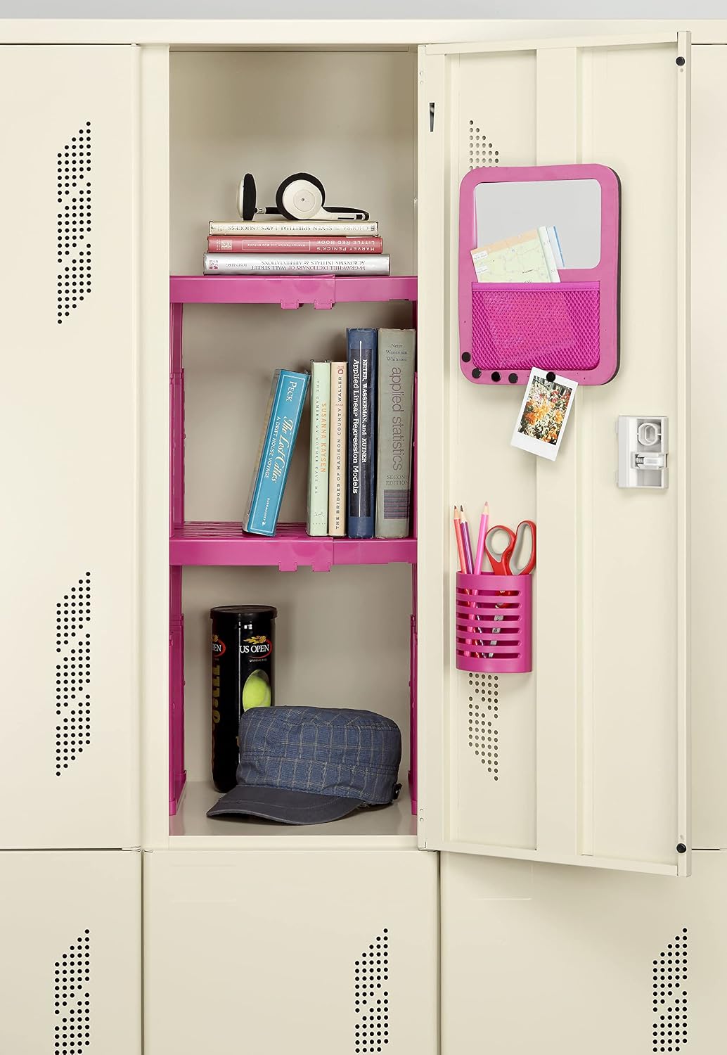 Tools for School Locker Shelf Organizer for School Locker - Locker Organizer - Strong ABS Plastic - Adjustable Width with Side Magnets - Patented Stackable Shelf Organizer - Pack of 2 - (Magenta)