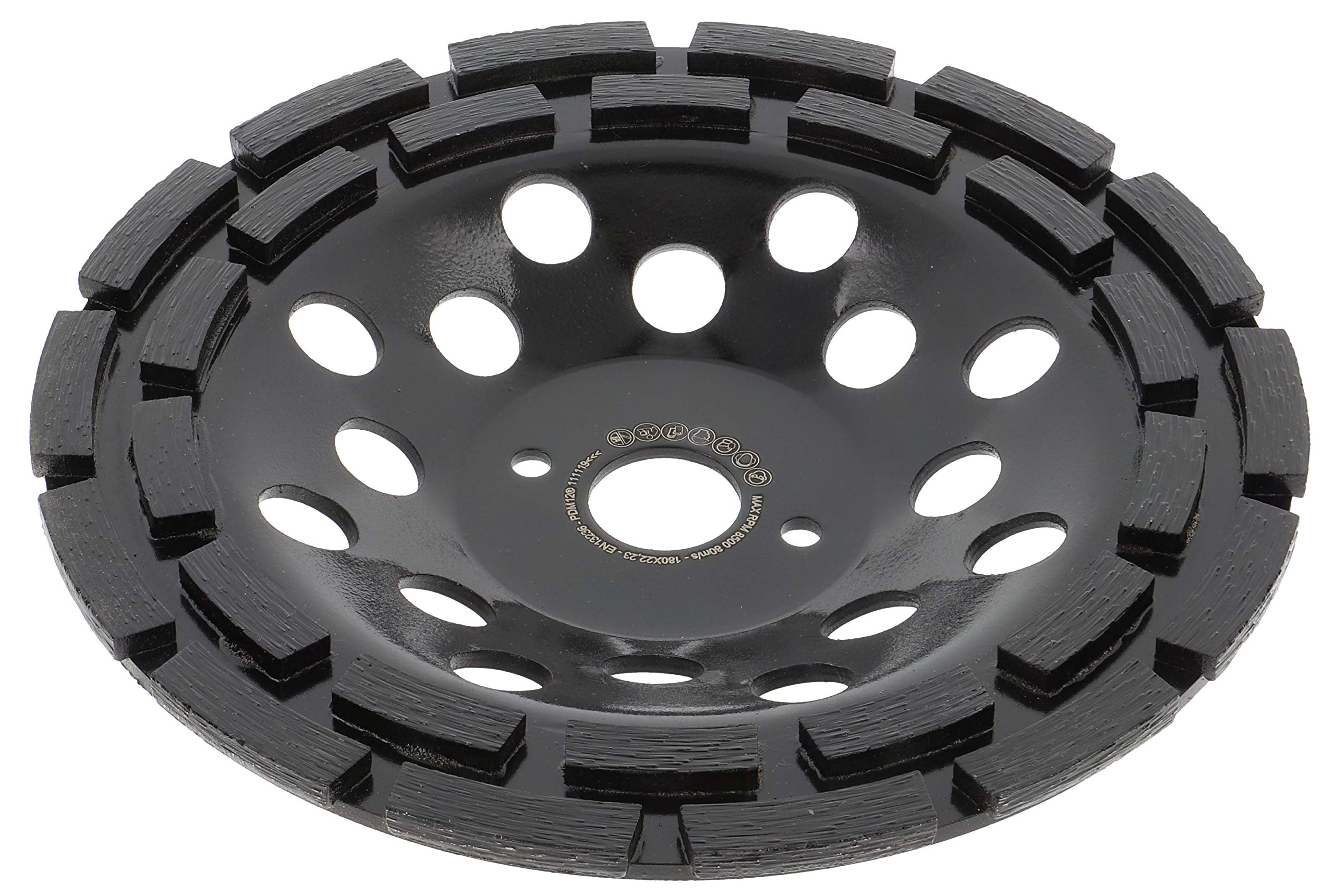 PRODIAMANT Muela de copa de diamante Premium 180mm abrasivo universal 180 mm x 22,2 mm muela de doble hilera altura 26 mm aglomerado duro para más vida de la herramienta en material abrasivo