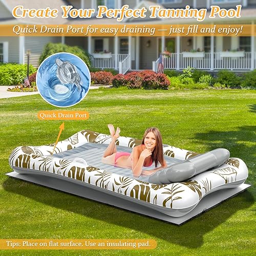 Miniatura 4 de Rrtizan Balsas inflables de bronceado para adultos, flotadores de piscina para adultos de 83.5 x 52.4 pulgadas con almohada, portavasos y asas,