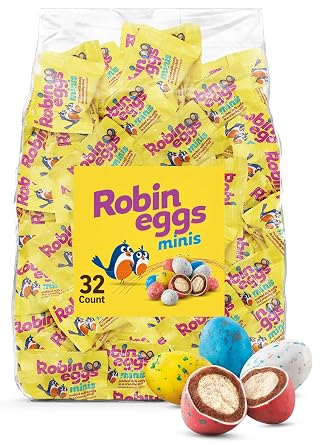 32 Count Robin Eggs Snack Size Packs - Individually Wrapped Mini Chocolate Eggs with Crunchy Malt Center - Pastel Candy for Candy Bowls, Parties, and Snacks