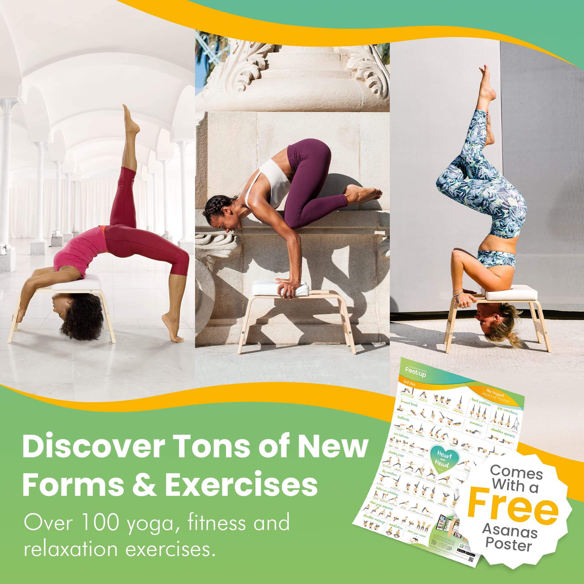 FeetUp Trainer The Original - Tabouret de yoga pour tête de lit, banc d'inversion de yoga, renversement simple et sûr. Restez en forme pour vous détendre. Faites tourner votre yoga vers le bas
