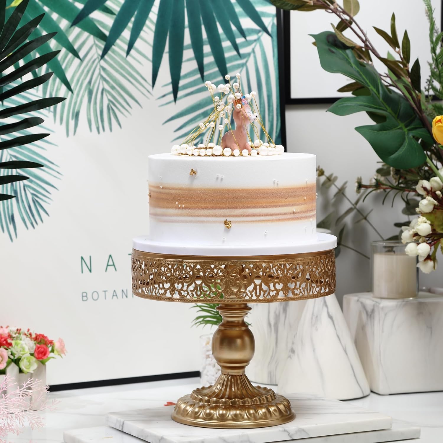 GMWD Gold Cake Stands Set Metal Dessert Display Table Cake Pedestal Tiered Cupcake Holder Donut Plate Serving Tray Decorating for Wedding Birthday Party Baby Shower Celebration