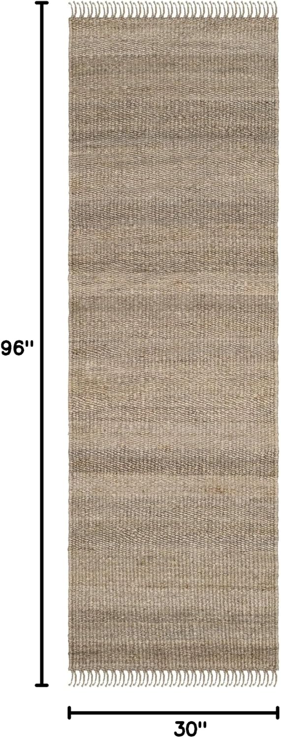 SAFAVIEH Natural Fiber Collection Runner Rug - 2'6" x 8', Grey, Handmade Boho Fringe Woven Jute, Ideal for High Traffic Areas in Living Room, Bedroom (NF368C)