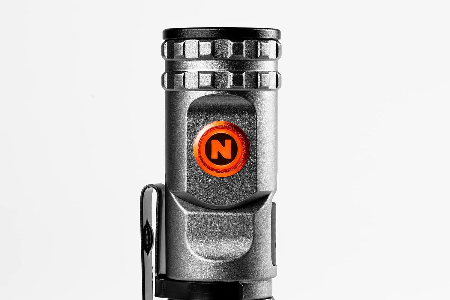Close-up view of the NEBO Franklin Swivel 600L's power button and logo