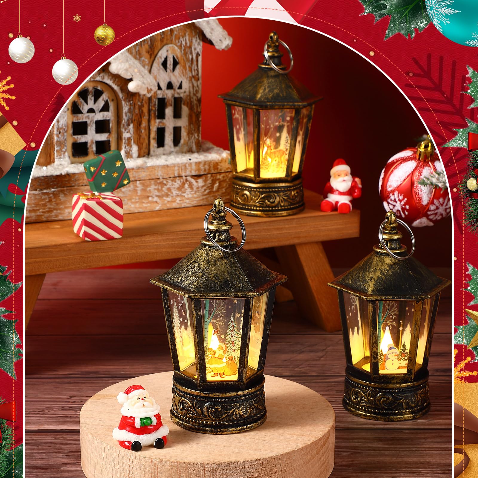 2er-Set Weihnachtslaternen 17 Cm – LED-Laternen Mit Elch & Schneemann, Warmweiß, Batteriebetrieben, Für Drinnen & Draußen, Tisch & Hängedeko