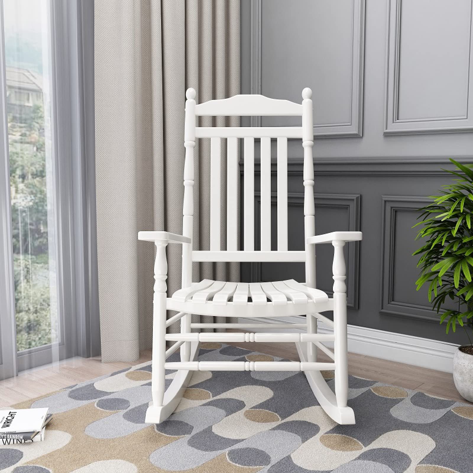 Fauteuil rokincher à bascule extérieur,rocking chair adulte bois extérieur,fauteuil relax,Dossier haut, accoudoirs larges, convient pour la cour, le jardin, l'intérieur, la pelouse ( Color : Black , S