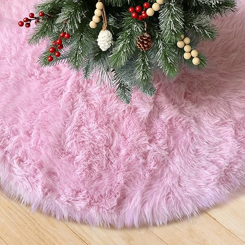 Miniatura 16 de Falda de Árbol de Navidad de Felpa Blanca de 30 pulgadas Falda de Árbol de Navidad de Piel Blanca Nieve con Lentejuelas Plateadas Copo de Nieve