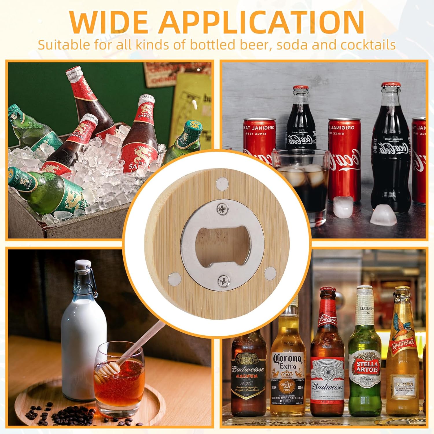 100 Pcs Wood Bottle Opener Bulk Beer Bottle Opener DIY Engravable Magnetic Bamboo Openers for Refrigerator Sticker Gift Wedding Party Bar Restaurant (100 Pcs)