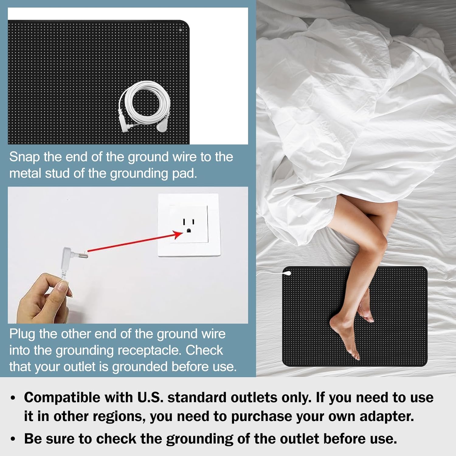 NIULAFR Grounding Mat with 15ft Grounding Cord, Grounding Pad 15.7 x 19.6 Inch, Earth Therapy for Better Sleep