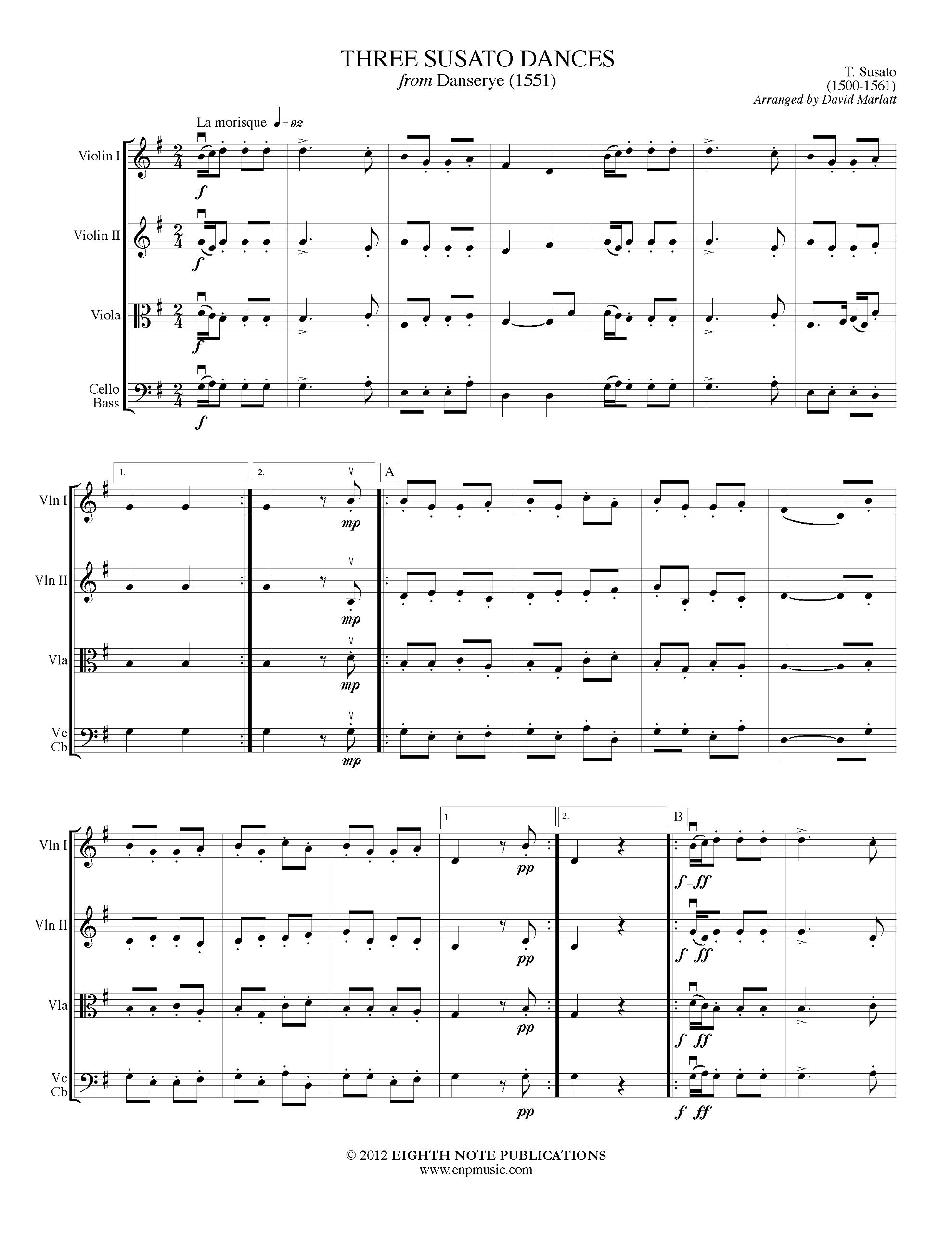 Three Susato Dances: From Danserye (Eighth Note Publications)