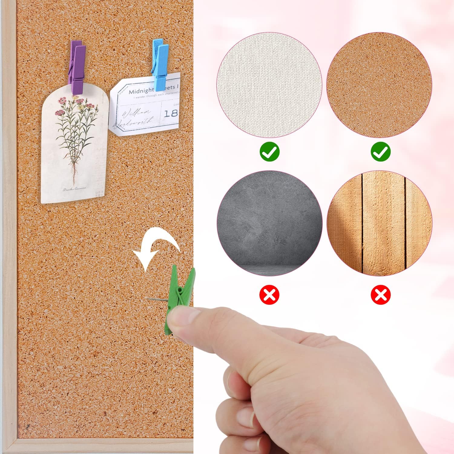 50pcs Colorful Wooden Clip Push Pins, Wooden Push Pins Clips Cubicle